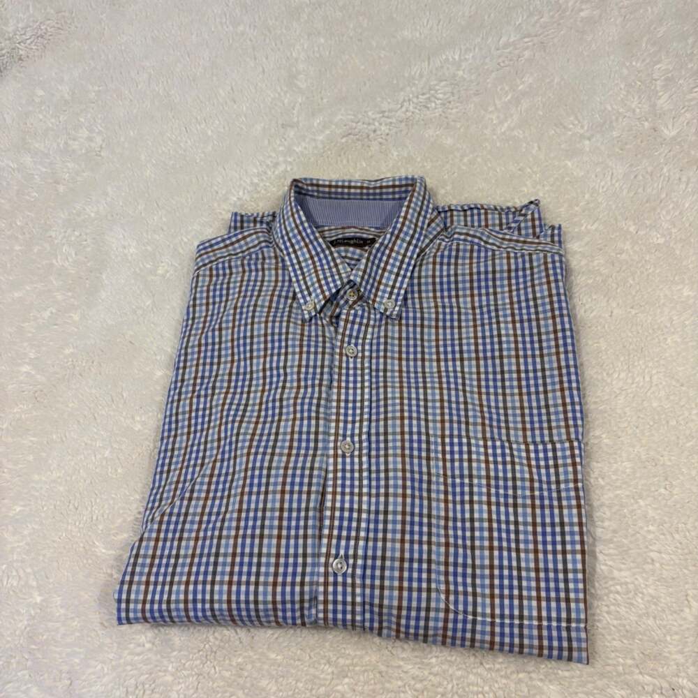 J. Mclaughlin Mens Blue Plaid Button Down Cotton Sz M Business Office Work Wear